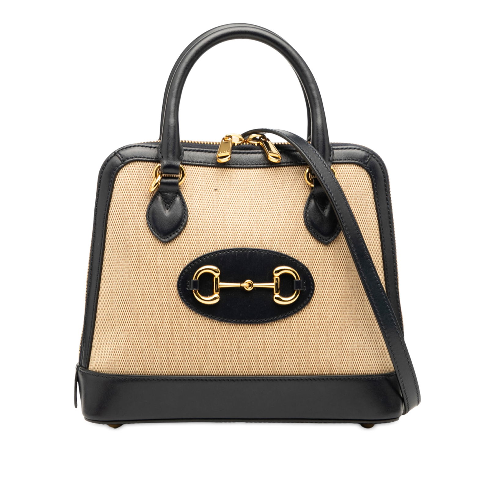 Gucci Horsebit 1955 Small Canvas Satchel with Leather Trim: Gucci Horsebit 1955 Small Canvas Satchel with Leather Trim This Gucci Small Canvas Horsebit 1955 Satchel features a canvas body with leather trim, rolled leather handles, a detachable strap, a two-way