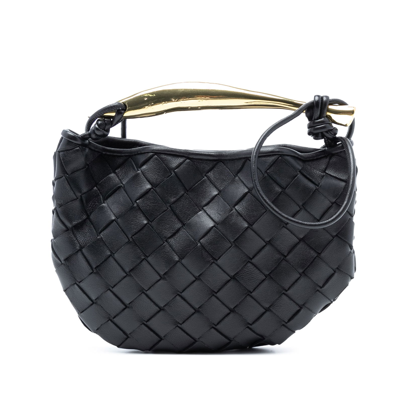 Bottega Veneta Baby Lambskin Intrecciato Sardine Black Bag: Bottega Veneta Baby Lambskin Intrecciato Sardine Black Bag This exquisite Bottega Veneta Baby Lambskin Intrecciato Sardine satchel showcases a beautifully woven lambskin leather body in a sleek black