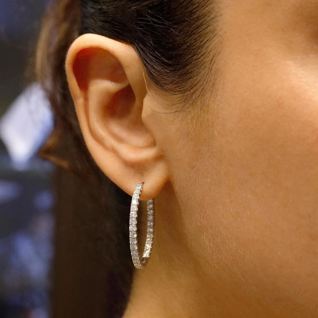 Rachel Koen 14K White Gold Diamond Hoop Earrings 2.35ctw Prong Set (1 of 4)