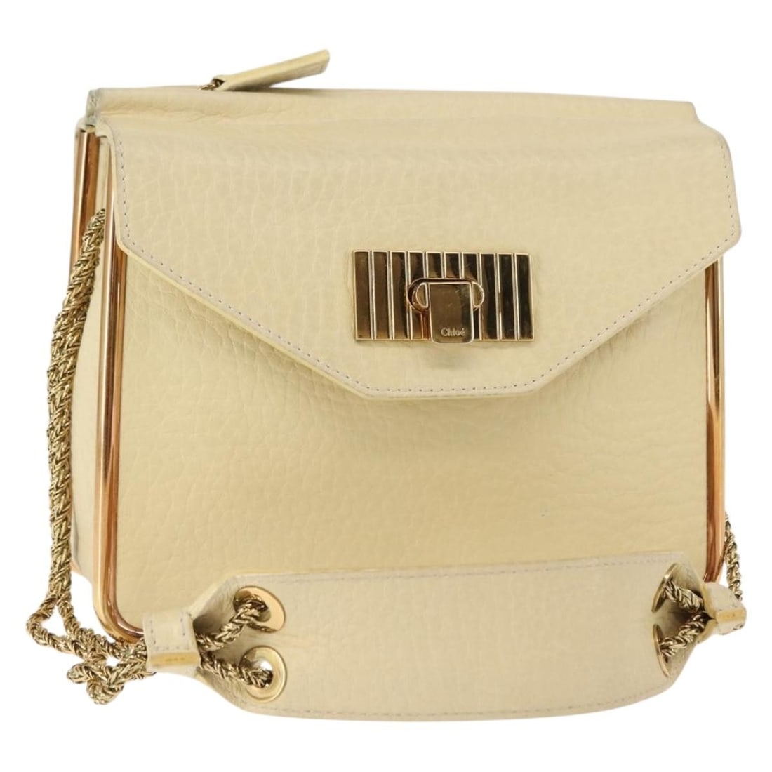 Chloe Sally Leather Shoulder Bag Beige Gold Made in Italy Auth: Chloe Sally Leather Shoulder Bag Beige Gold Made in Italy Auth The Chloe Sally Shoulder Bag is a sophisticated accessory crafted from high-quality leather in a stylish beige and gold color combination