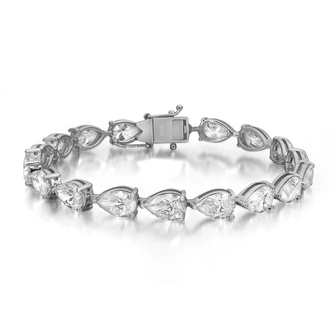 Rachel Koen 14K White Gold Tennis Bracelet 18ct Pear Shape Lab Grown Diamonds: Rachel Koen 14K White Gold Tennis Bracelet 18ct Pear Shape Lab Grown Diamonds This stunning tennis bracelet showcases pear-shaped lab-grown diamonds elegantly set in a three-prong style, all crafted f