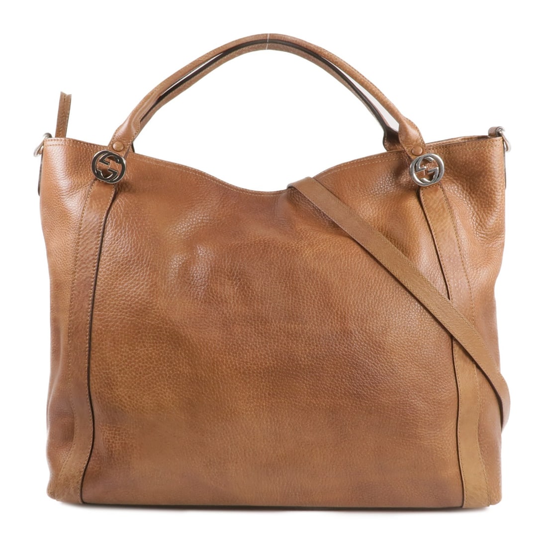 Gucci GG Brown Calfskin Leather 2way Shoulder Bag with Silver Hardware (1 of 18)