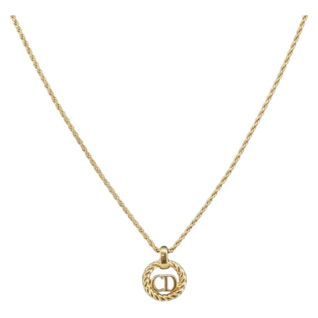 Christian Dior Gold Tone Rope Circle CD Logo Necklace Authentic Germany (1 of 12)