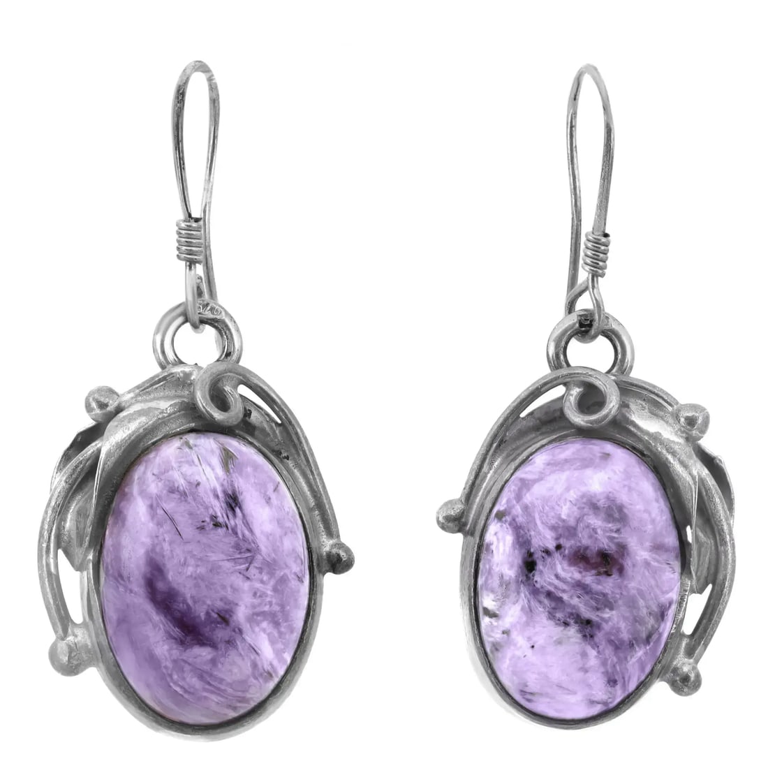 Rachel Koen Oval Charoite Drop Earrings in 925 Sterling Silver (1 of 4)
