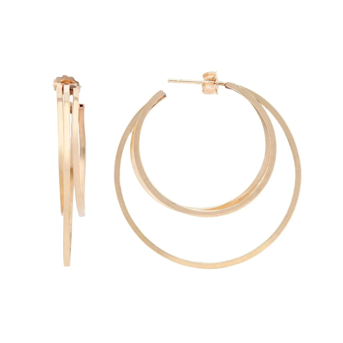 Rachel Koen 14K Yellow Gold Three Row Hoop Earrings Handmade Engraved: Rachel Koen 14K Yellow Gold Three Row Hoop Earrings Handmade Engraved Enhance your look with these stunning Three Row Hollow Hoop Earrings, expertly crafted from lustrous 14K yellow gold. Designed by