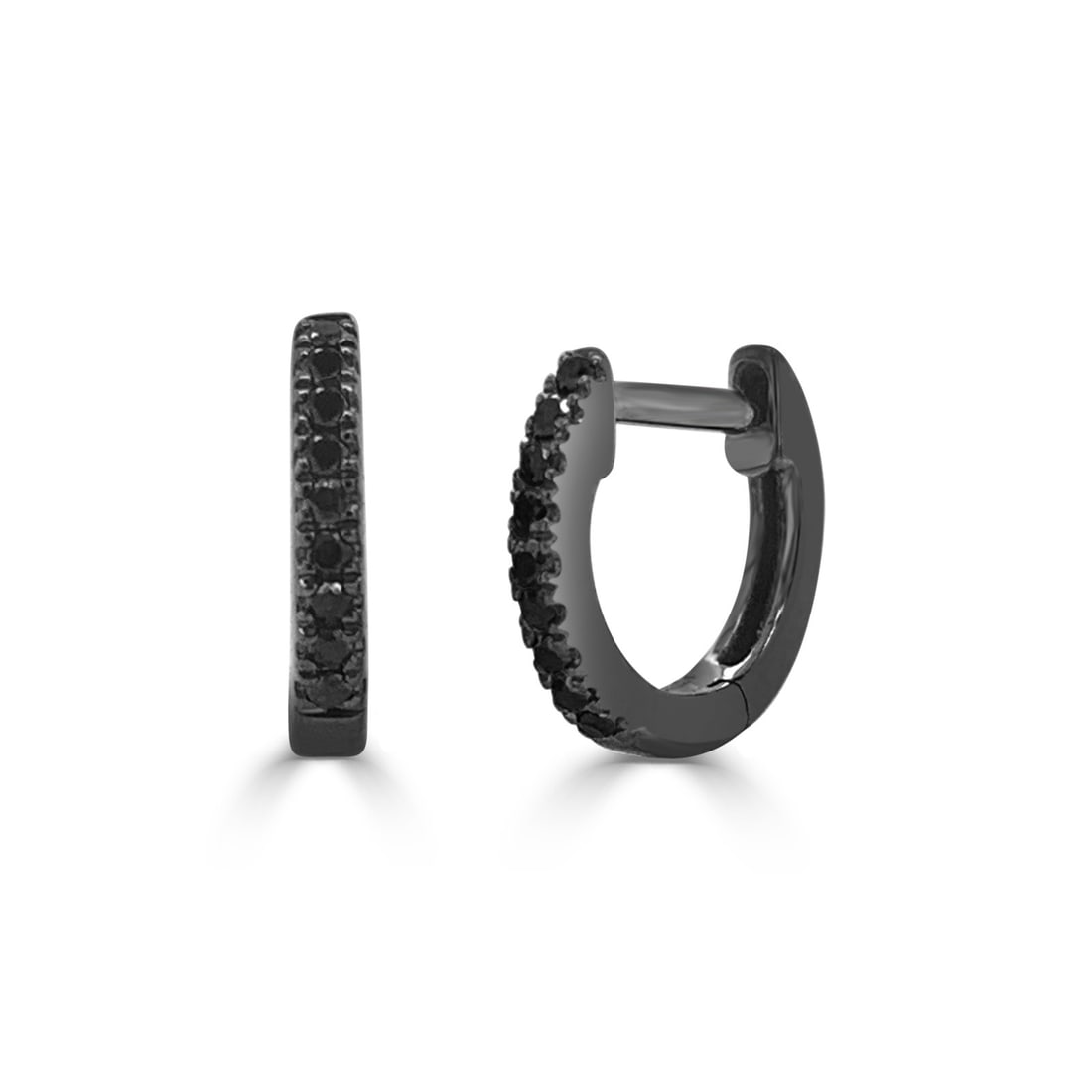 Sabrina Designs 14k Black Gold Black Diamond Huggies 0.05 Ctw: Sabrina Designs 14k Black Gold Black Diamond Huggies 0.05 Ctw These exquisite 14k Black Gold Huggie Earrings feature a stunning design adorned with 18 round black diamonds, totaling 0.05 carats. Craft