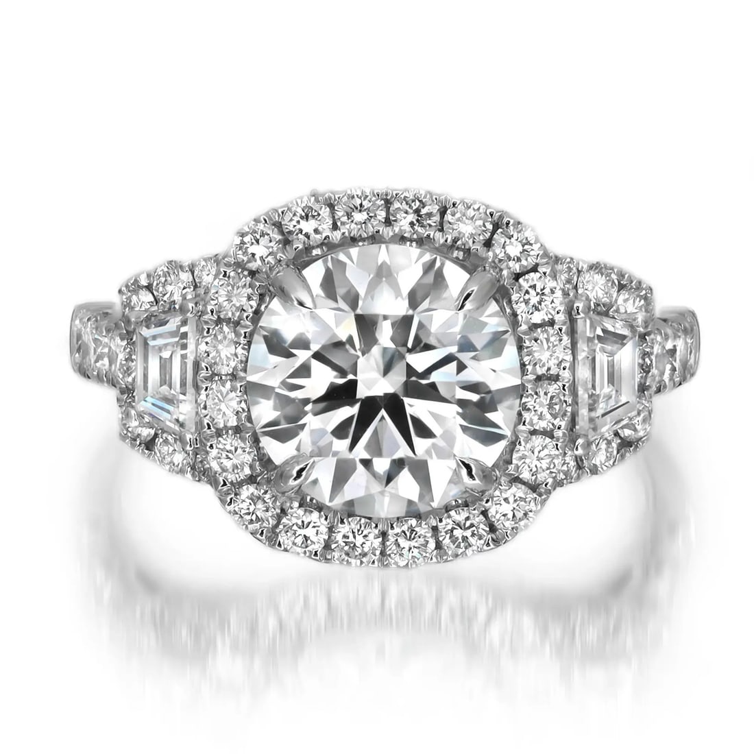 Rachel Koen 18K White Gold Lab Grown Diamond Engagement Ring 3.42Cttw: Rachel Koen 18K White Gold Lab Grown Diamond Engagement Ring 3.42Cttw This exquisite engagement ring showcases a stunning design featuring a central IGI certified round cut lab grown diamond, elegantl