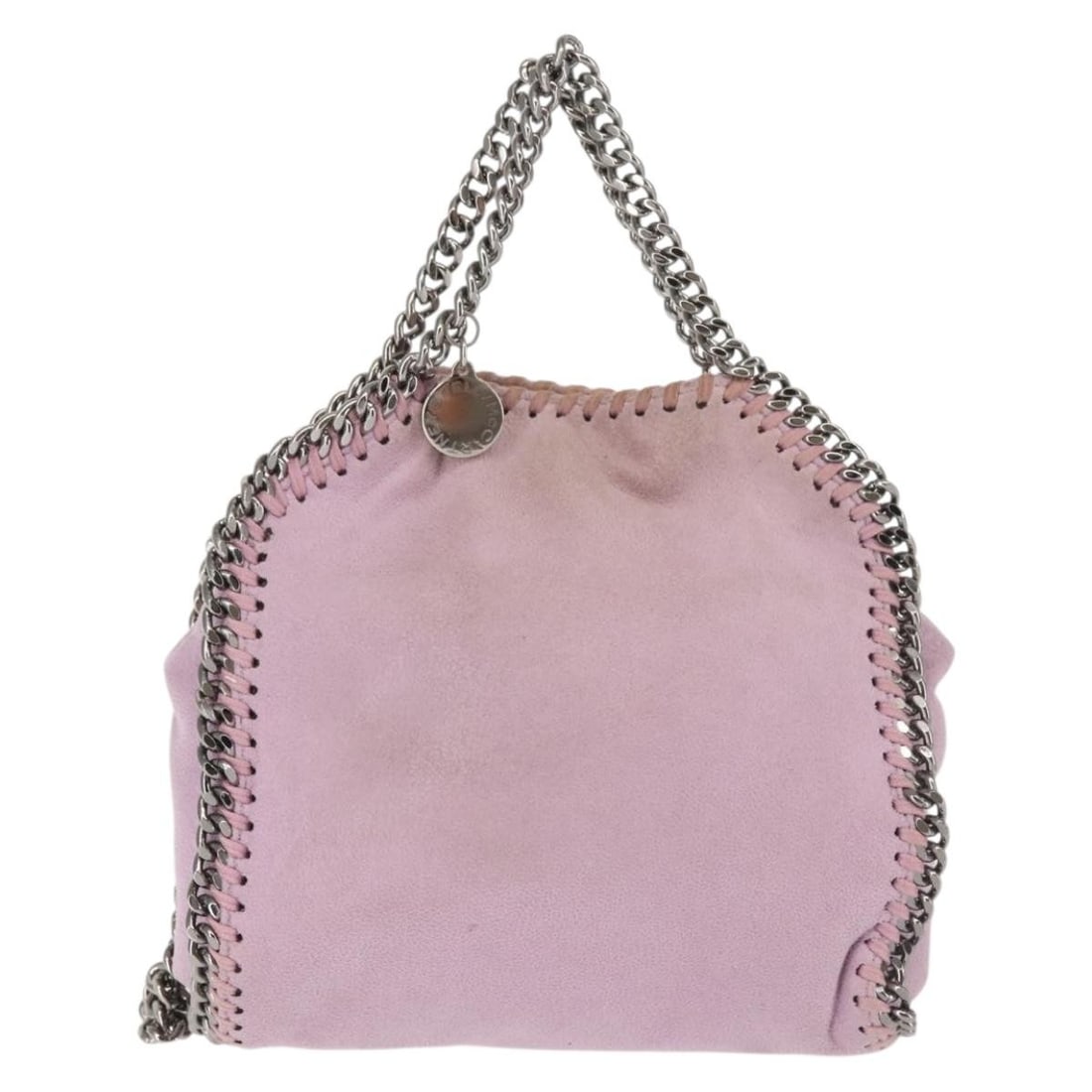 Falabella Fold Over Pink Crossbody by Stella McCartney: Falabella Fold Over Pink Crossbody by Stella McCartney This Stella McCartney Falabella Fold Over Crossbody Bag in pink features a structured silhouette with a fold-over design. The bag shows some sign