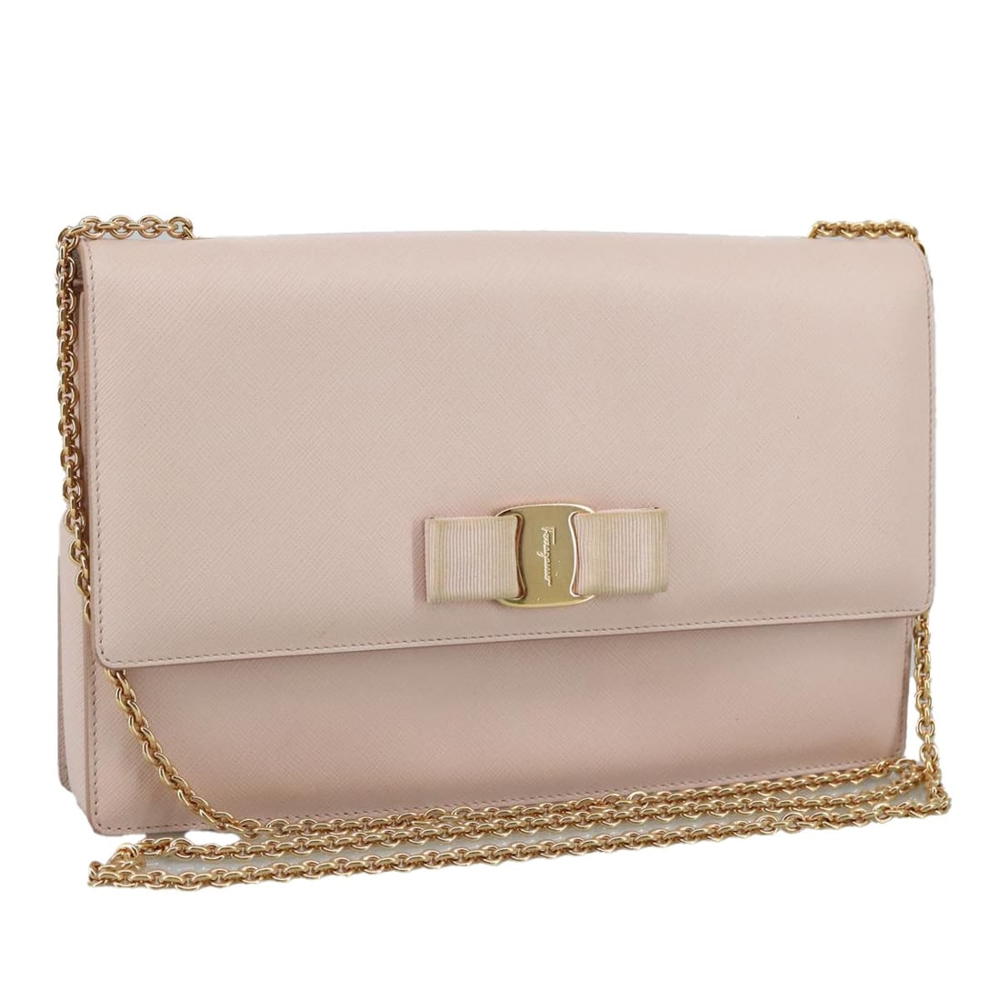 Salvatore Ferragamo Pink Gold Leather Chain Shoulder Bag (1 of 18)