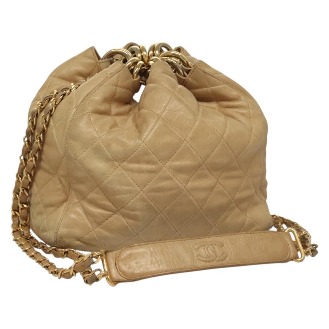 CHANEL Matelasse Beige Gold Lambskin Shoulder Bag Auth BA4158 (1 of 18)