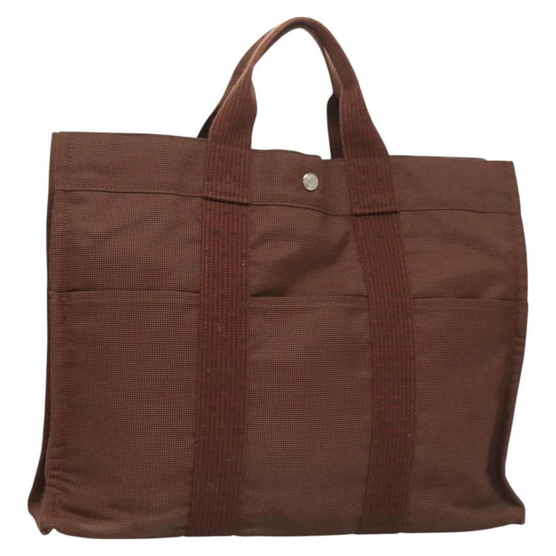 HERMES Her Line MM Hand Bag Canvas Brown Silver Made in France (1 of 18)