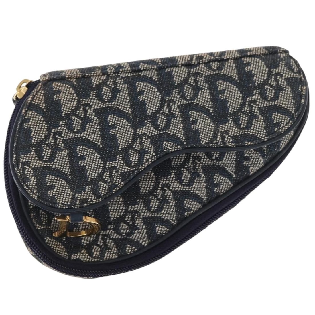 Dior Trotter Canvas Navy Gold Saddle Pouch Small Bag: Dior Trotter Canvas Navy Gold Saddle Pouch Small Bag This Christian Dior Trotter Canvas Saddle Pouch features a classic navy and gold color scheme with the iconic Trotter canvas exterior. The pouch is