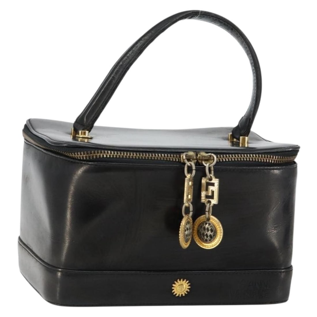 Gianni Versace Black Gold Leather Vanity Hand Bag Auth (1 of 18)
