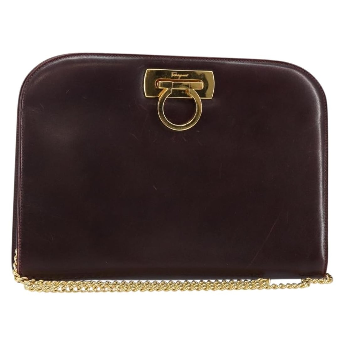 Salvatore Ferragamo Gancini Chain Shoulder Bag Leather Bordeaux Gold Made in Italy (1 of 18)