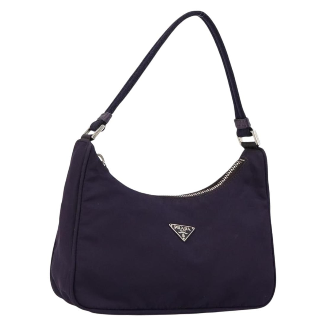 PRADA Authentic Nylon Hand Bag Purple Silver 145166 Made in Italy: PRADA Authentic Nylon Hand Bag Purple Silver 145166 Made in Italy This PRADA Hand Bag is a stylish accessory crafted from durable nylon in a vibrant purple and silver color combination. The bag featur