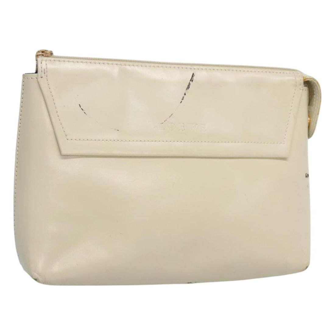 LOEWE White Leather Pouch Bag Stylish Design: LOEWE White Leather Pouch Bag Stylish Design This authentic LOEWE pouch is crafted from luxurious leather in a pristine white color, making it a stylish accessory for any occasion. With approximate di