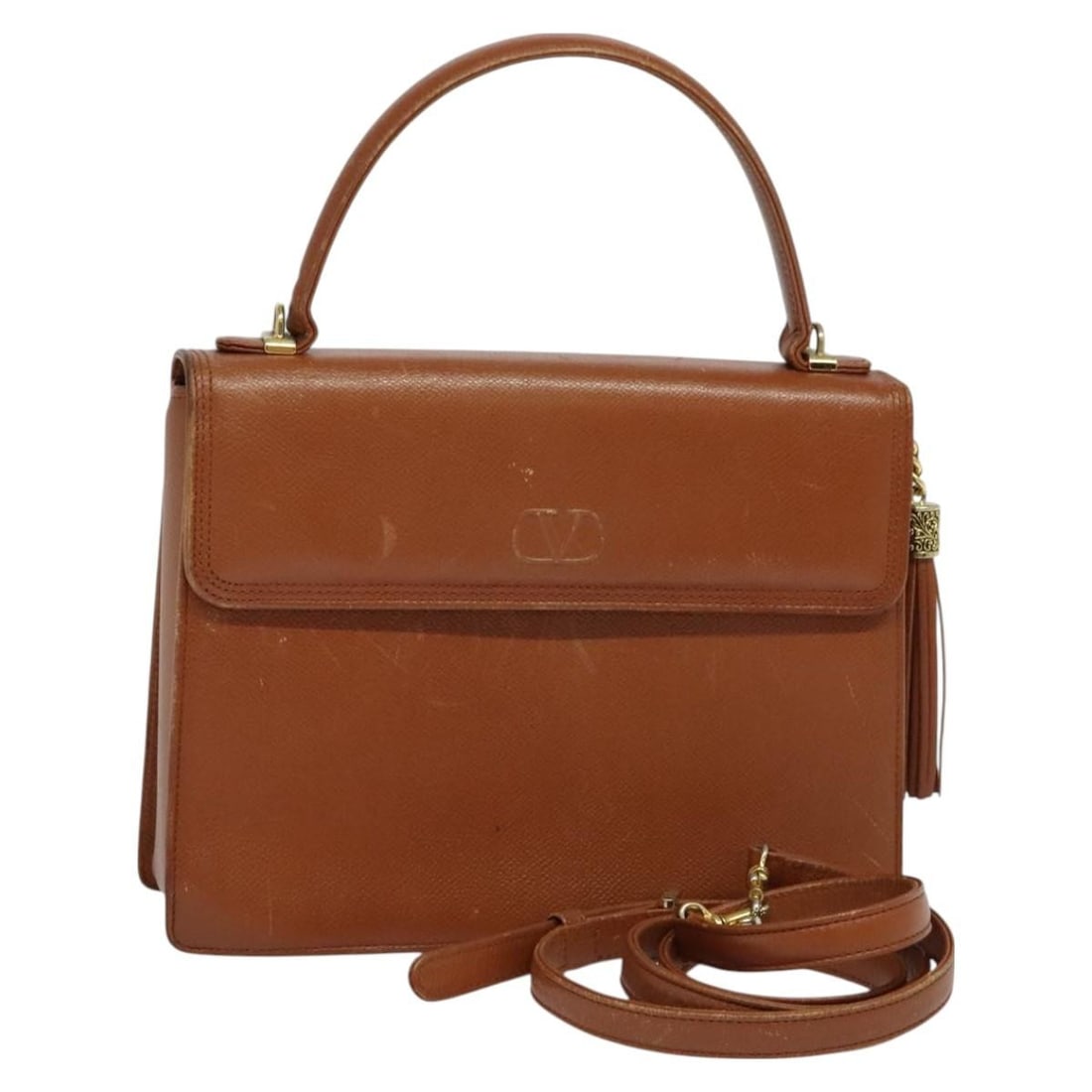 VALENTINO Brown Gold Leather Hand Bag 2way Auth BA2171 (1 of 18)