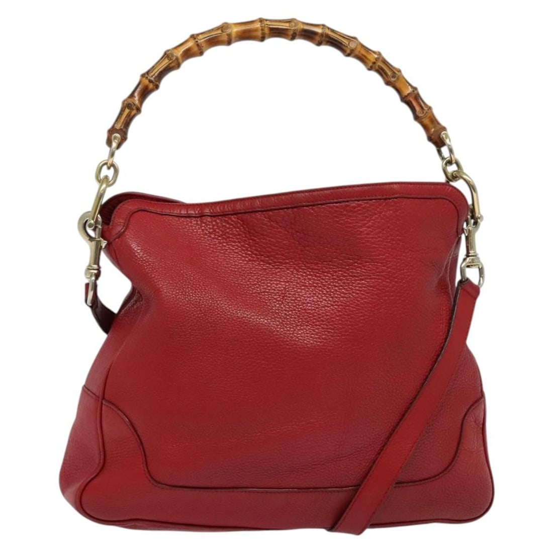 GUCCI Bamboo Hand Bag Leather Red Gold 2-Way Auth 282315 (1 of 18)
