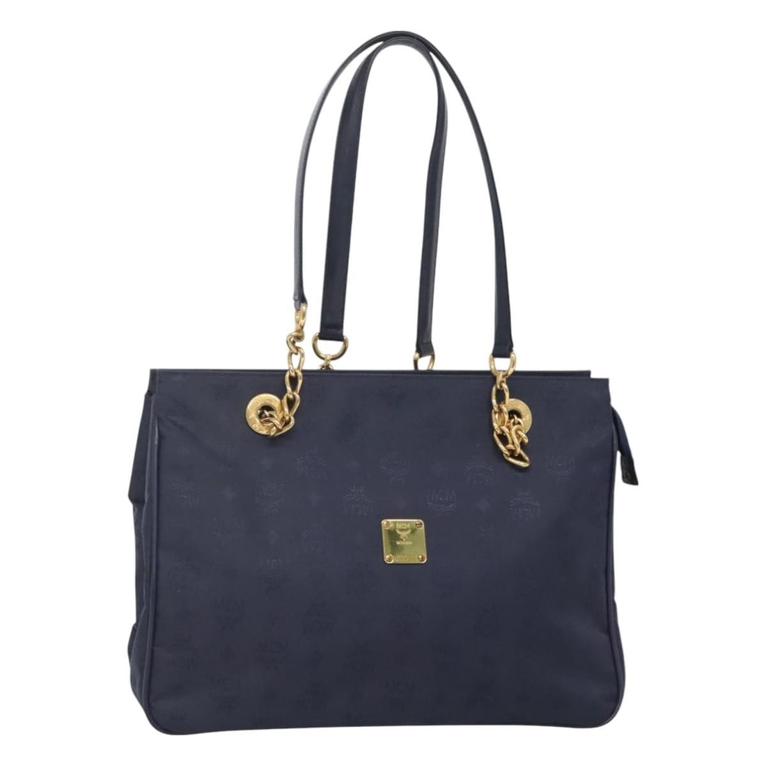 MCM Logogram Vicetos Navy Gold Nylon Shoulder Bag Authentic (1 of 18)