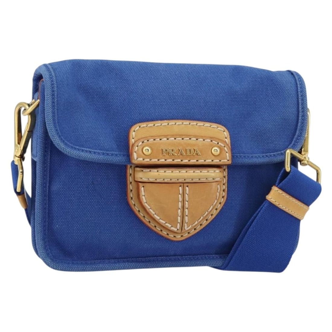 Prada Blue and Gold Canvas Shoulder Bag with Adjustable Strap and Guarantee Card (1 of 18)