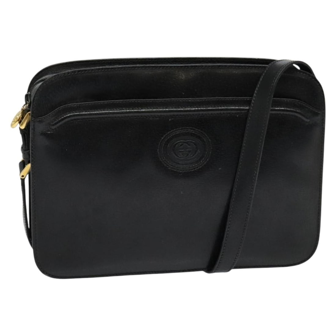 GUCCI Black Gold Leather Shoulder Bag 001 256 0609 Auth (1 of 18)