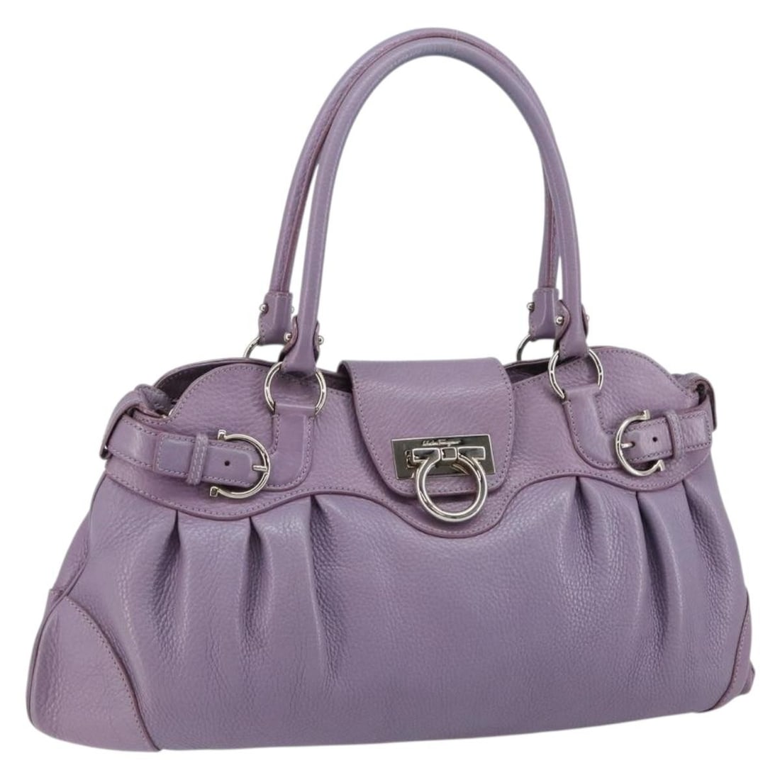 Salvatore Ferragamo Gancini Leather Hand Bag Purple Silver Auth Italy (1 of 18)