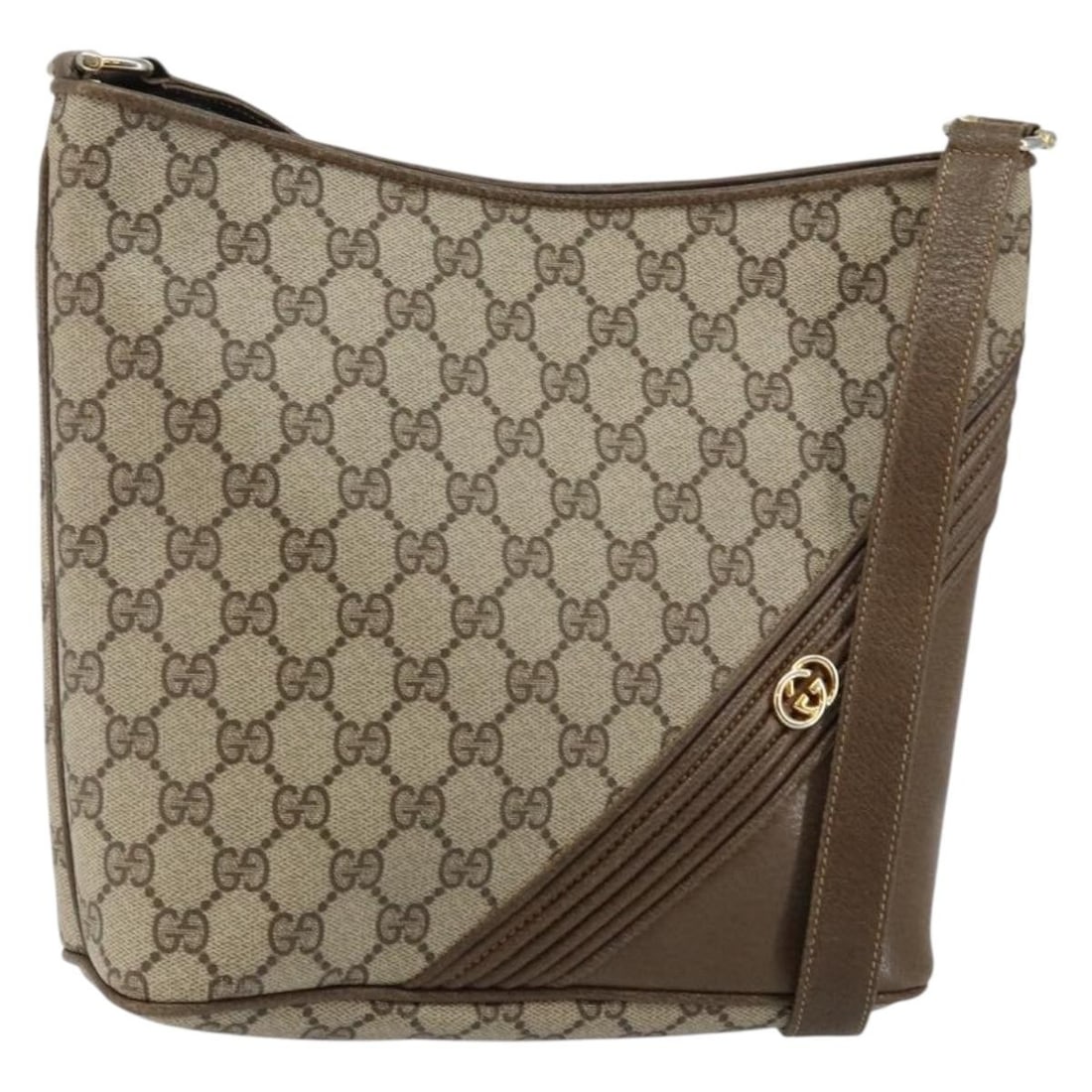 GUCCI GG Supreme Beige Gold PVC Shoulder Bag Italy: GUCCI GG Supreme Beige Gold PVC Shoulder Bag Italy Elevate your accessory game with this authentic GUCCI GG Supreme Shoulder Bag, crafted in Italy from durable PVC leather and GG canvas. This stylish