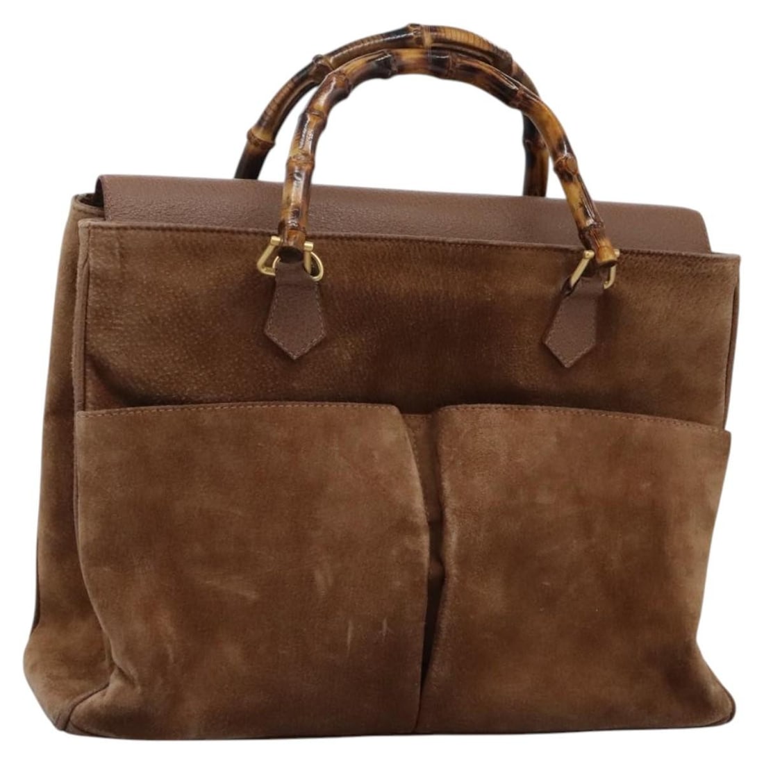 GUCCI Bamboo Suede Hand Bag Brown Gold 002 123 0322 Authentic (1 of 18)