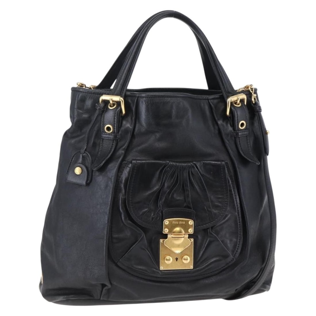Miu Miu Leather Tote Bag Black Gold 2-Way Authentic Italy (1 of 18)