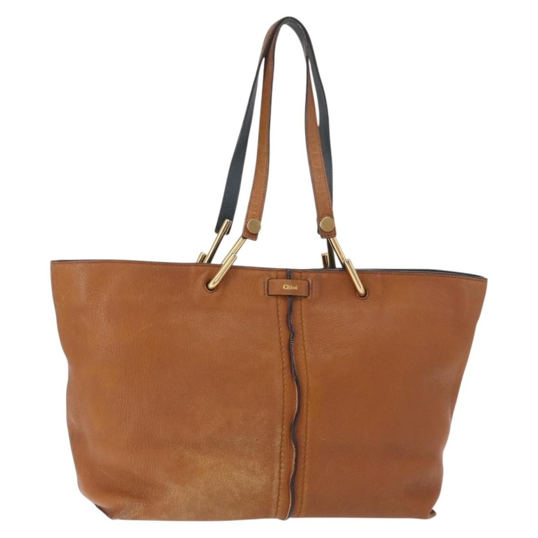 Chloe Kelly Brown Leather Tote Bag Gold Accents Italy BA8911 (1 of 18)