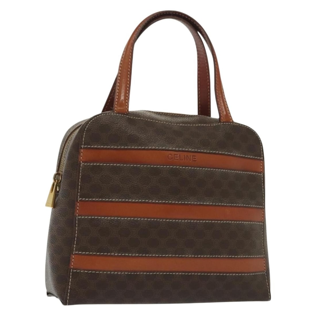 CELINE Macadam Canvas Hand Bag Brown Gold PVC Leather Authentic (1 of 18)