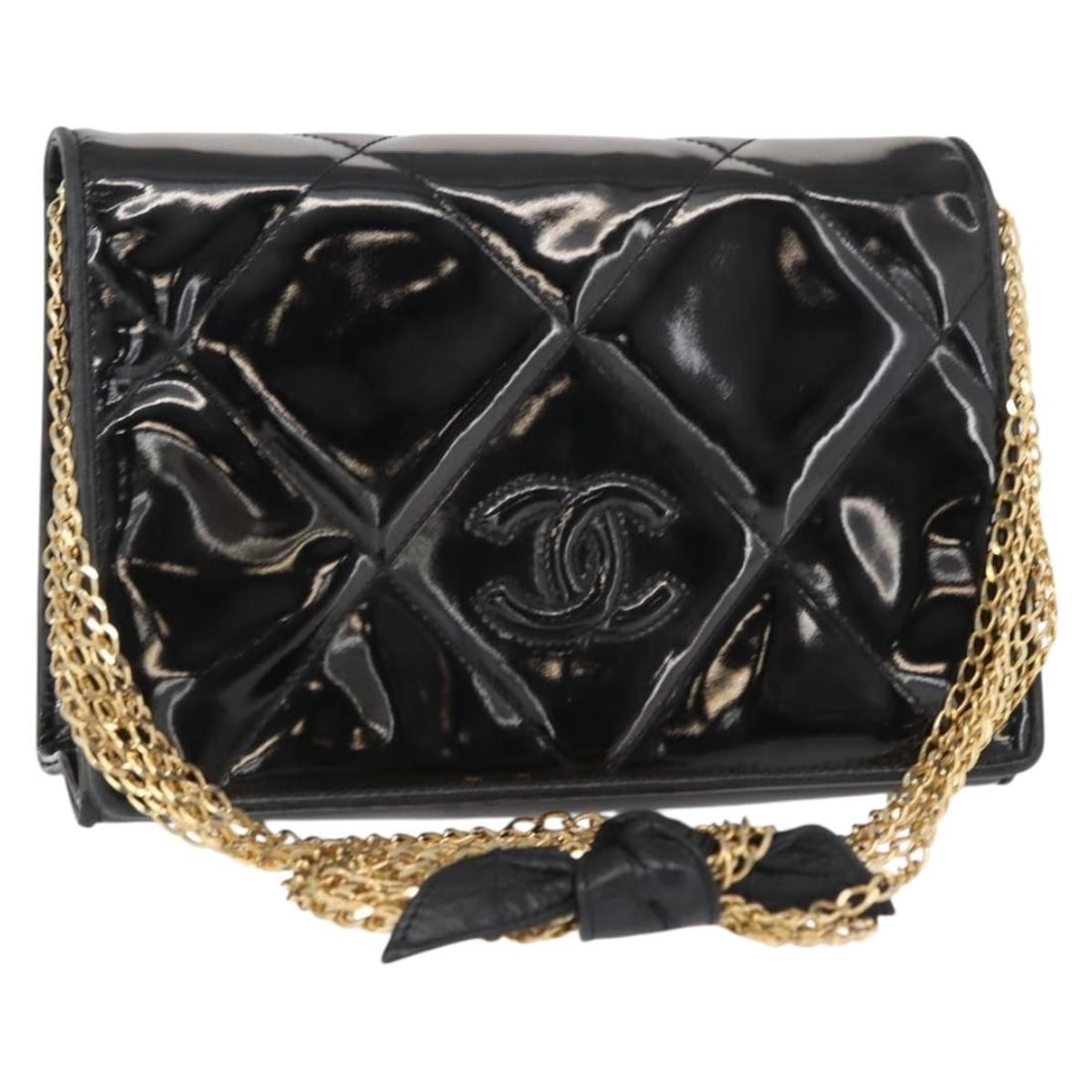 CHANEL Matelasse Enamel Shoulder Bag Black Gold Authentic: CHANEL Matelasse Enamel Shoulder Bag Black Gold Authentic This exquisite CHANEL Matelasse Chain Shoulder Bag showcases a sophisticated blend of black and gold enamel, perfect for adding a touch of lux