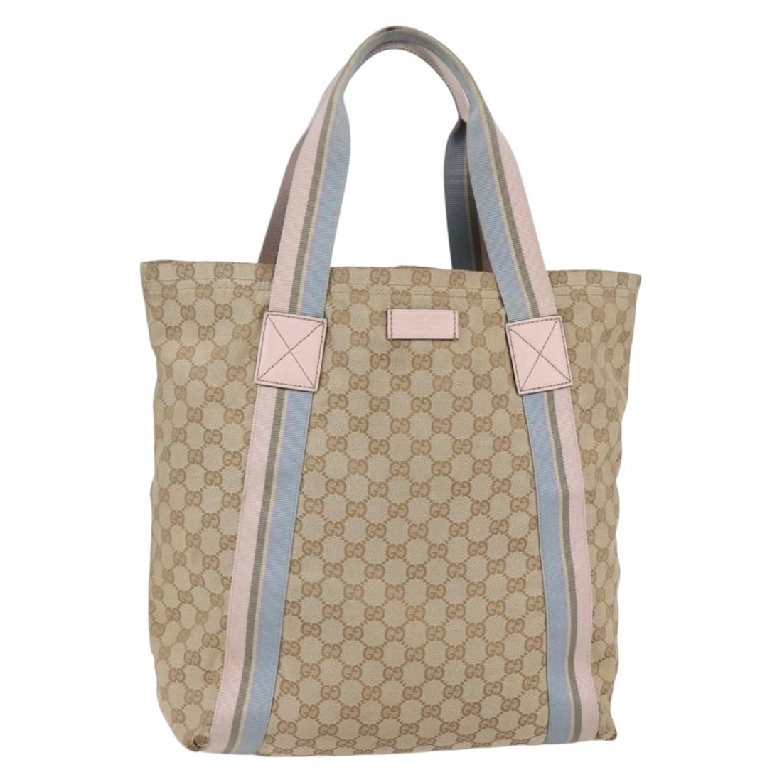 GUCCI GG Canvas Tote Bag Sherry Line Beige Pink Light Blue 189669 Auth (1 of 18)