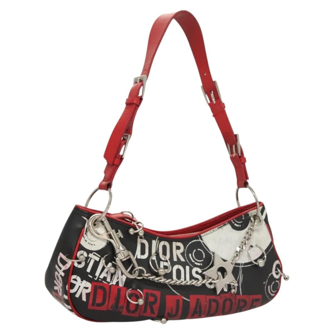 Christian Dior Leather Shoulder Bag Black Red Silver Made in Italy (1 of 18)