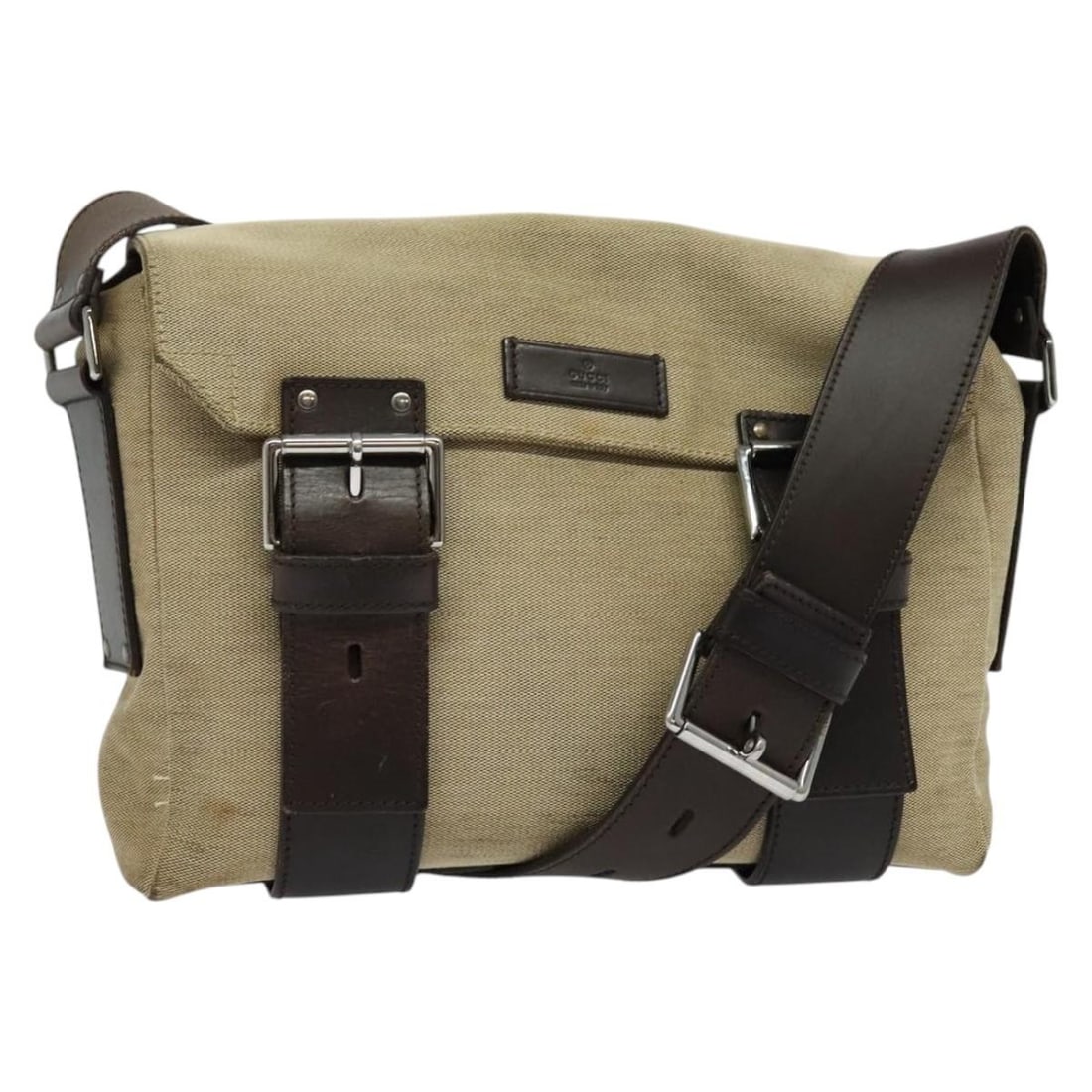 GUCCI 106298 Beige Silver Canvas Shoulder Bag Made in Italy (1 of 18)