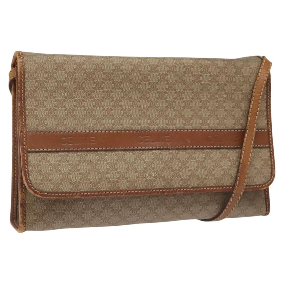 CELINE Macadam Canvas Shoulder Bag PVC Beige Brown Gold Made in Italy (1 of 18)