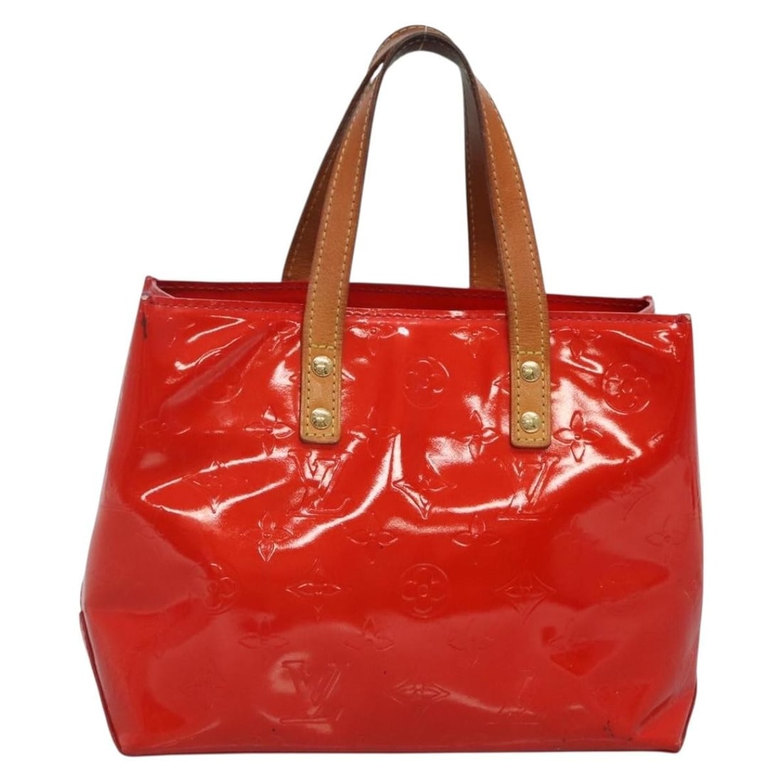 LOUIS VUITTON Monogram Vernis Reade PM Hand Bag Red Patent Leather M91088: LOUIS VUITTON Monogram Vernis Reade PM Hand Bag Red Patent Leather M91088 Introducing the LOUIS VUITTON Monogram Vernis Reade PM Hand Bag in a striking red rouge, an iconic piece of luxury fashion. Cr