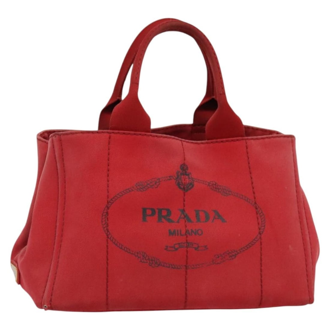 PRADA Canapa MM Hand Bag Red Gold Canvas Auth 141755 (1 of 18)