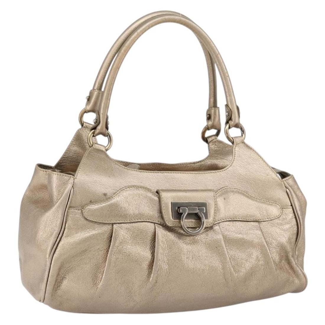 Salvatore Ferragamo Gold Leather Gancini Tote Bag Auth 153462 (1 of 18)