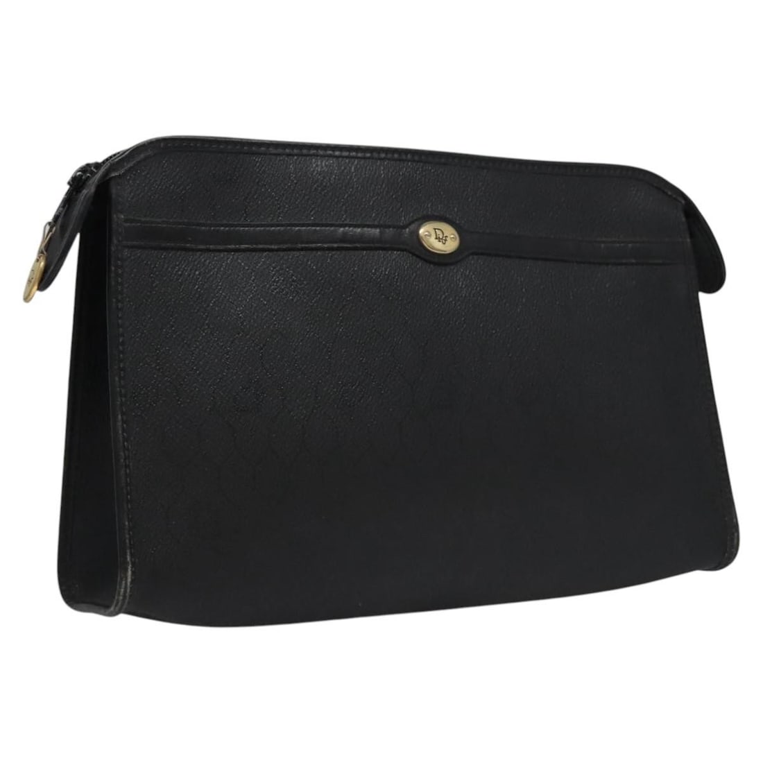 Christian Dior Black Gold Honeycomb Canvas Clutch Bag PVC Leather Auth (1 of 17)