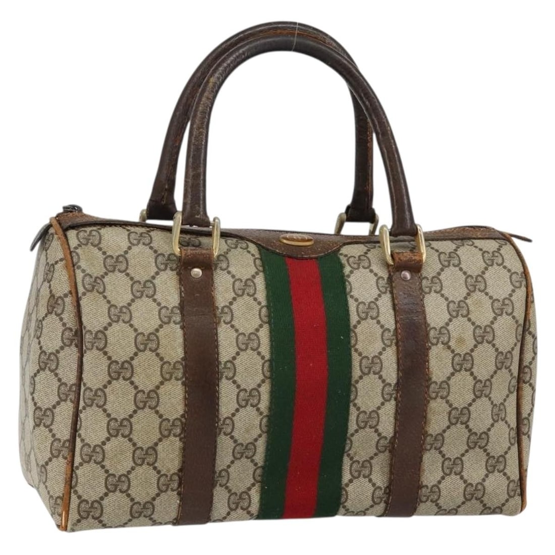 GUCCI GG Supreme Boston Bag Beige Gold PVC Auth 144221 (1 of 18)