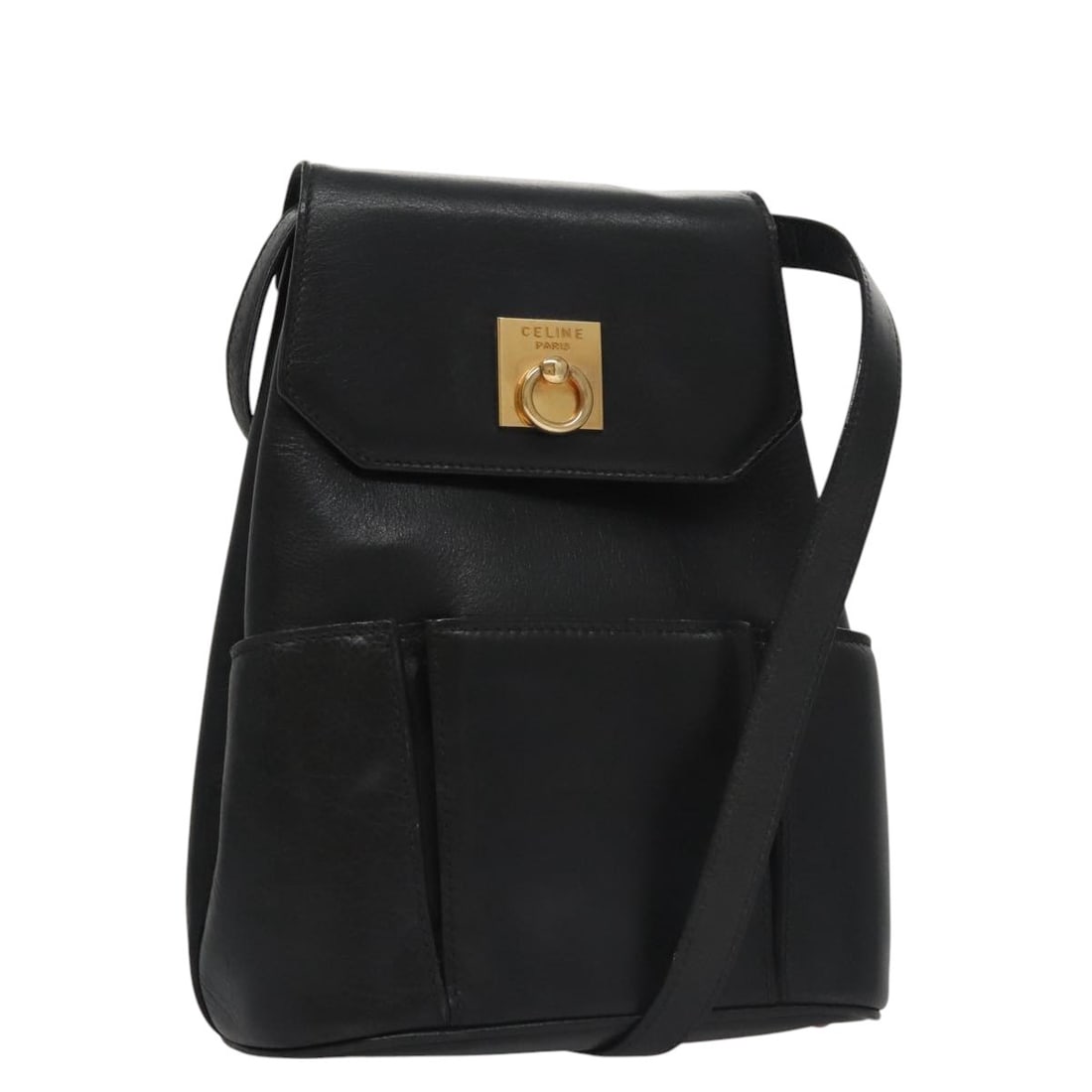 CELINE Black Gold Leather Shoulder Bag Made in Italy (1 of 18)