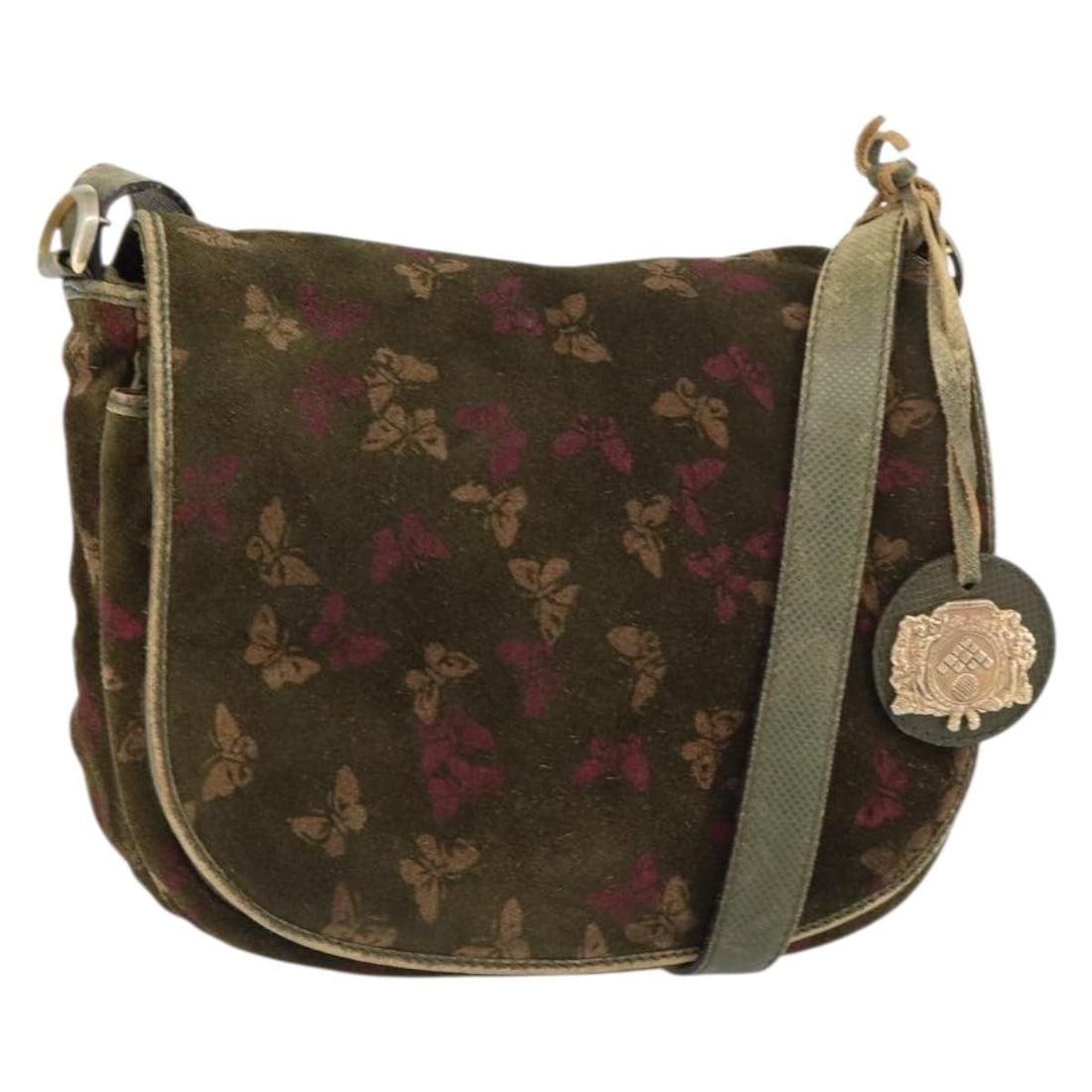 BOTTEGA VENETA Green Suede Shoulder Bag Gold Accents Auth BA8668: BOTTEGA VENETA Green Suede Shoulder Bag Gold Accents Auth BA8668 This stylish Bottega Veneta Shoulder Bag is crafted from luxurious green suede with gold accents, showcasing a chic and sophisticated d