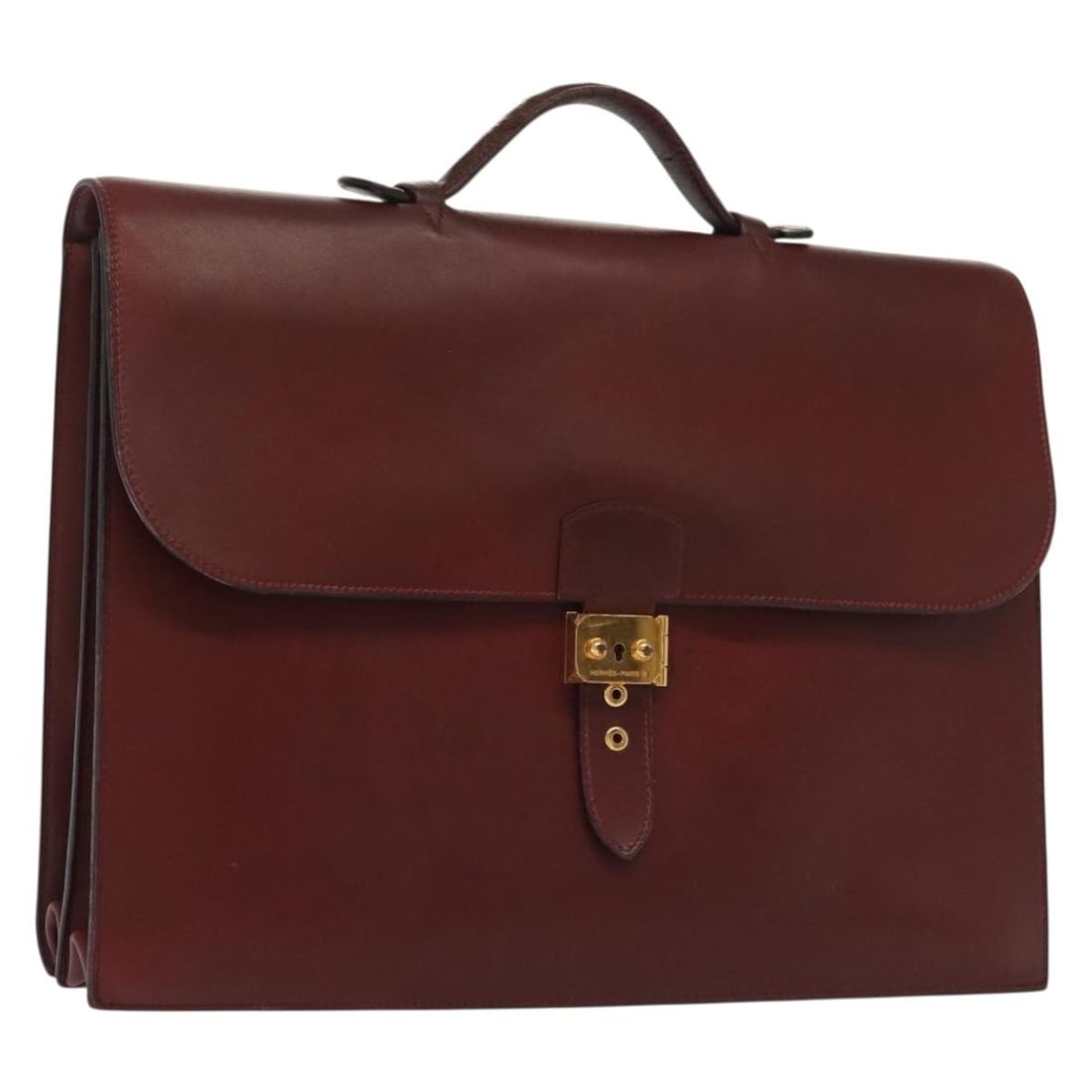 HERMES Sac Adepeche 40 Leather Hand Bag Bordeaux Gold Made in France (1 of 18)