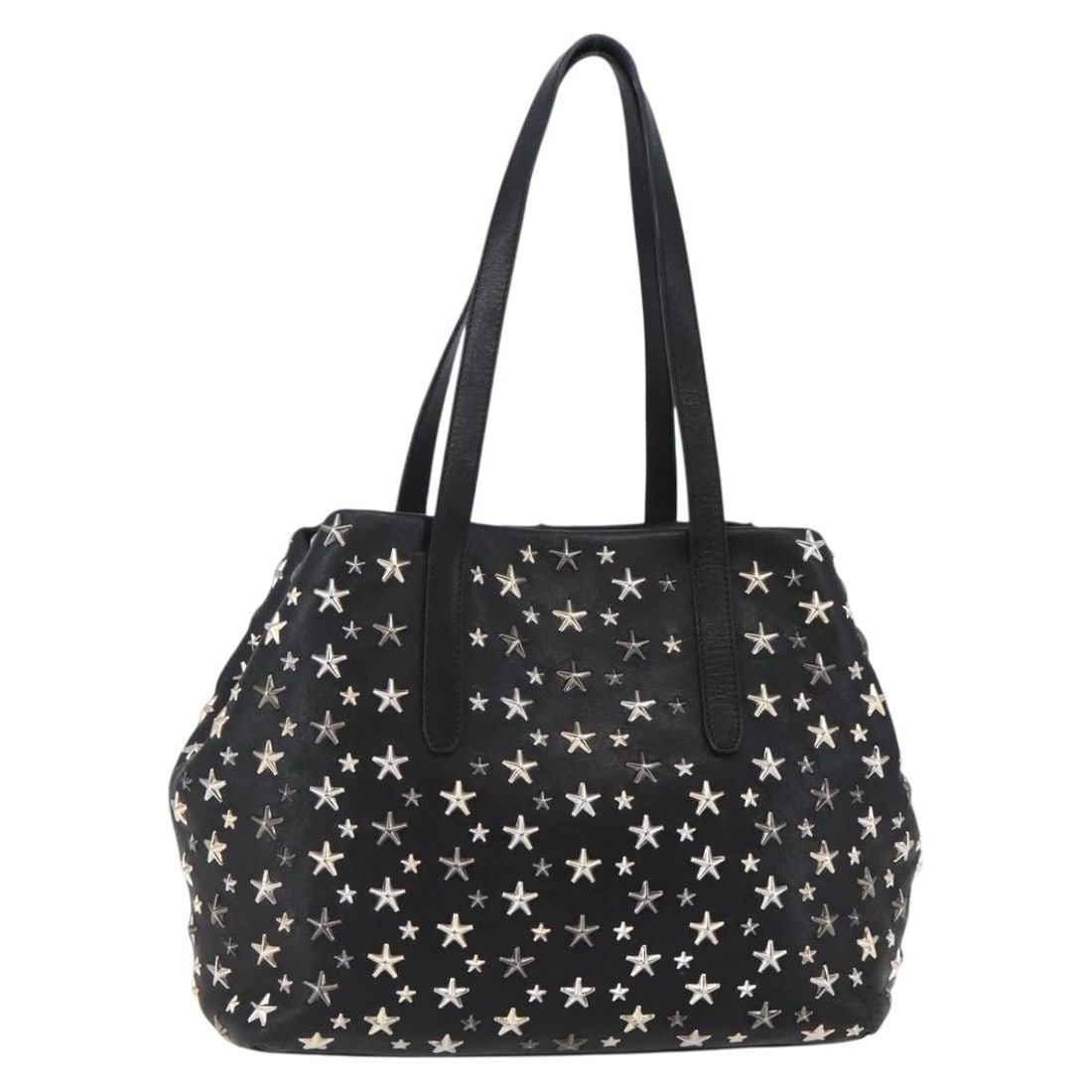 Jimmy Choo Star Studs Leather Tote Bag Black Silver Auth BA6610 (1 of 18)