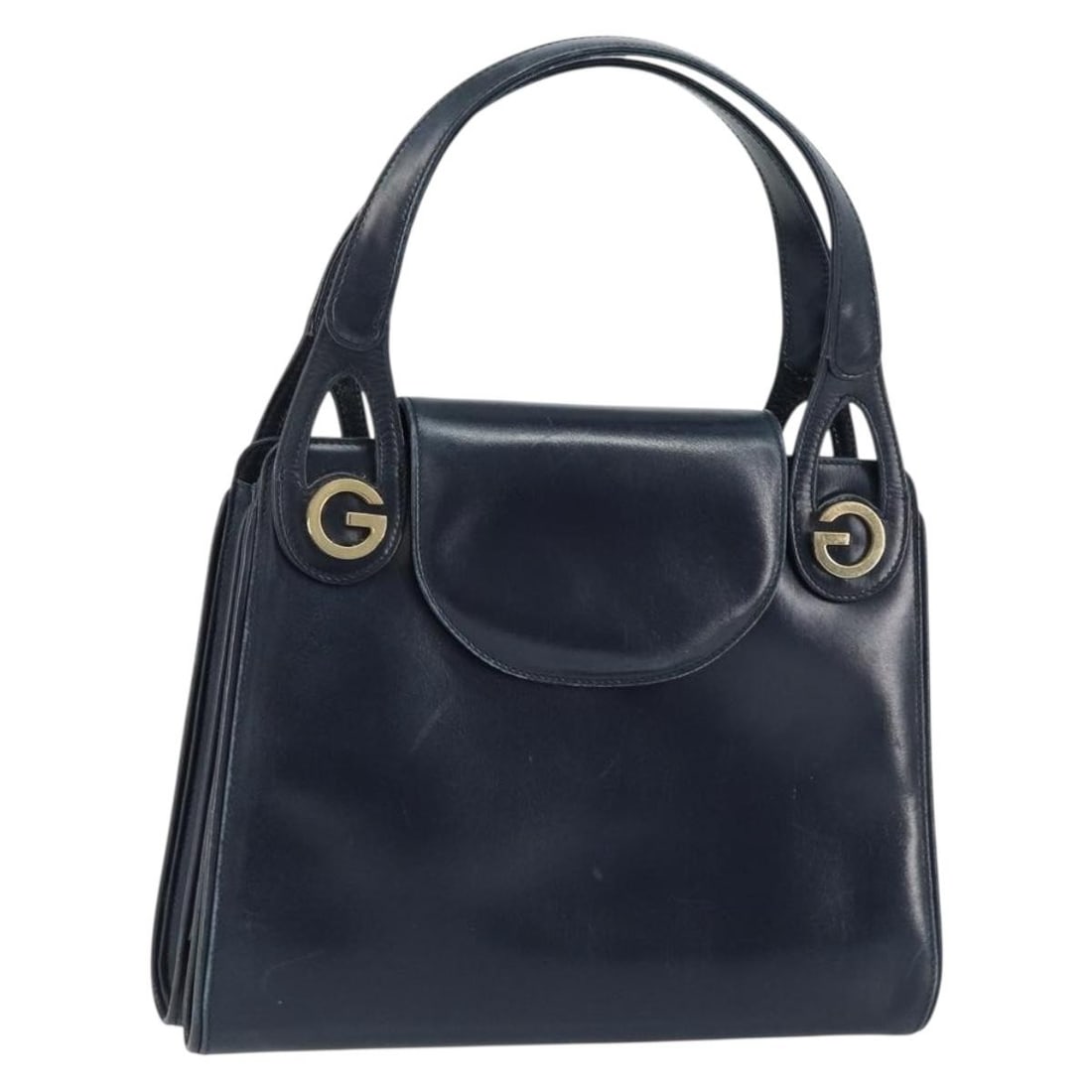 GUCCI Navy Gold Leather Hand Bag Authentic Italy (1 of 18)