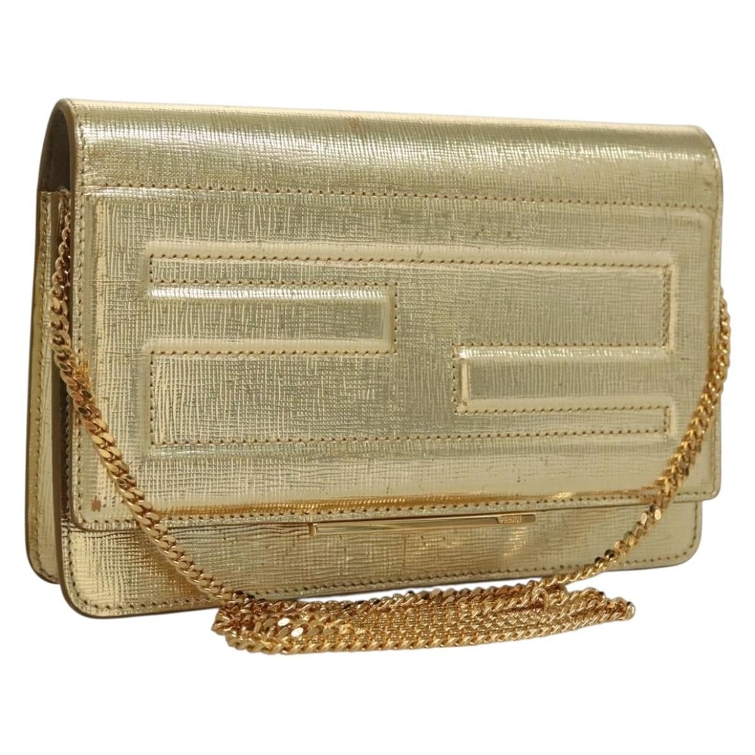 FENDI Gold Leather Chain Wallet Italy Auth 132749 (1 of 18)