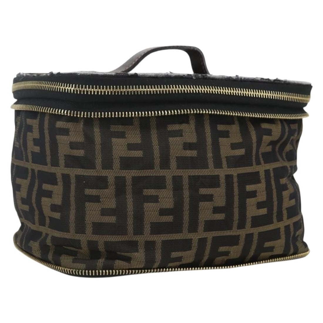 Fendi Zucca Canvas Vanity Bag Black Brown Italian Designer Handbag (1 of 18)