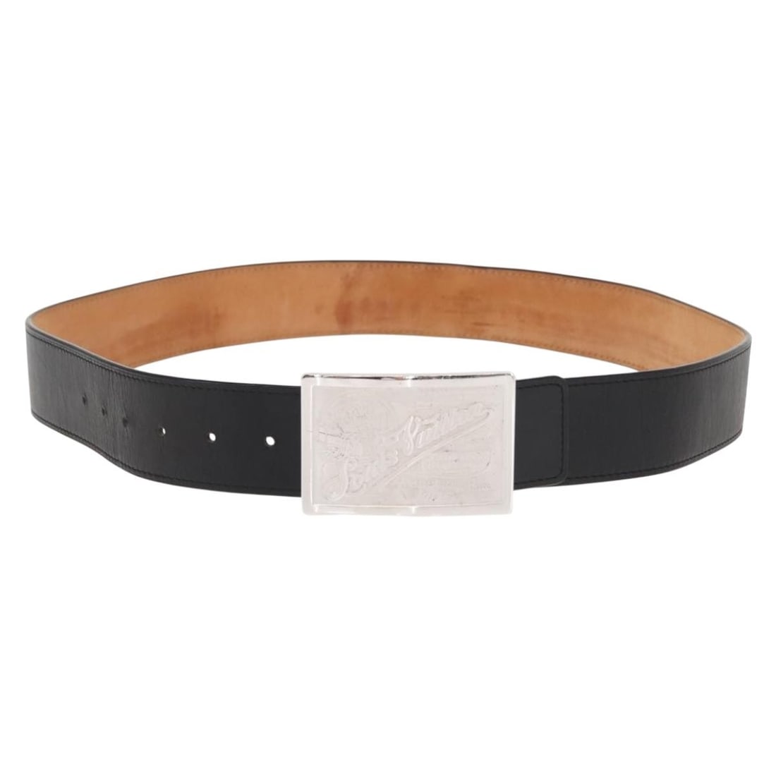 LOUIS VUITTON Black Leather Jeans Belt 40.9in Spain Authentic: LOUIS VUITTON Black Leather Jeans Belt 40.9in Spain Authentic This stylish Louis Vuitton jeans belt is crafted from high-quality leather in a classic black color. With a total length of 40.9 inches (1