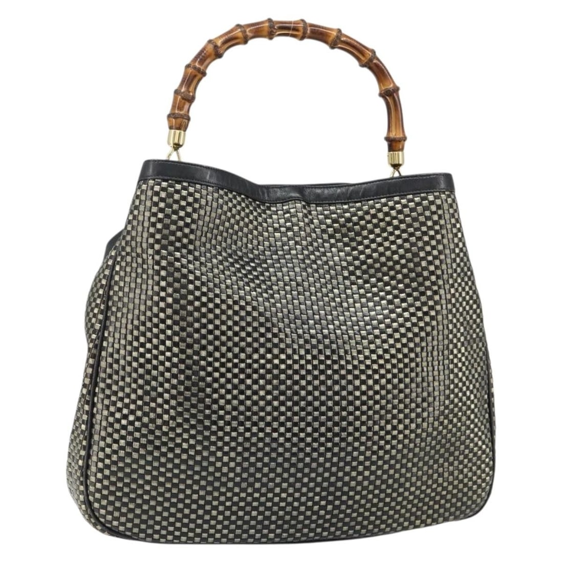 GUCCI Bamboo Leather Shoulder Bag Black Gold Authentic (1 of 18)